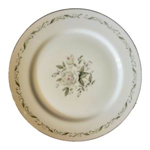 1 Vtg Dinner Plate Romance Diamond China Pink Roses Platinum Rim Floral